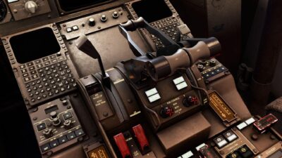 A rendition of the Boeing 757-200 virtual cockpit in Microsoft Flight Simulator by BlueBird Simulations.