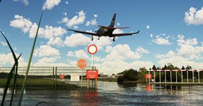 TBM-930 taking off from a rendition of EDML airport by Aerosoft in MSFS.