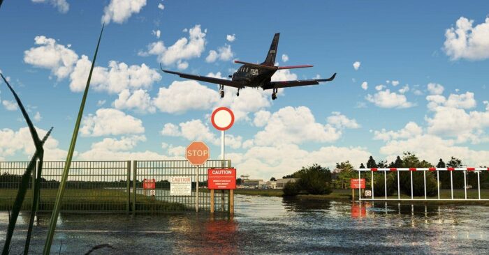 TBM-930 taking off from a rendition of EDML airport by Aerosoft in MSFS.