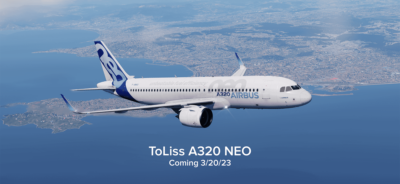 A rendition of the Airbus A320NEO by ToLiss in X-Plane.