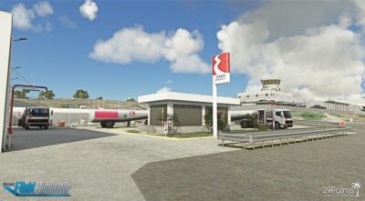 A rendition of Santorini Island Airport by 29Palms in Microsoft Flight Simulator.