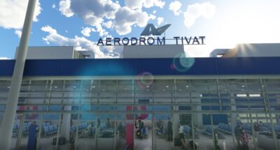 A rendition of Tivat Airport by Orbx in Microsoft Flight Simulator.