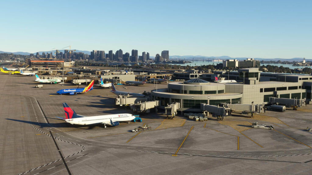 San Diego International Airport recreated in Microsoft Flight Simulator.