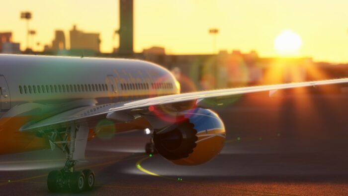 A Boeing 787 taxing in Microsoft Flight Simulator