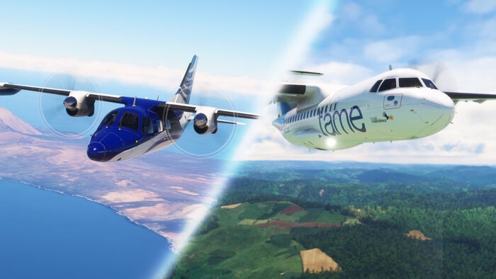 A combined shot of the Mitsubishi MU-2 and ATR-42 in Microsoft Flight Simulator.
