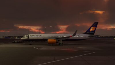 A rendition of the Boeing 757 by BlueBird Sim for Microsoft Flight Simulator.
