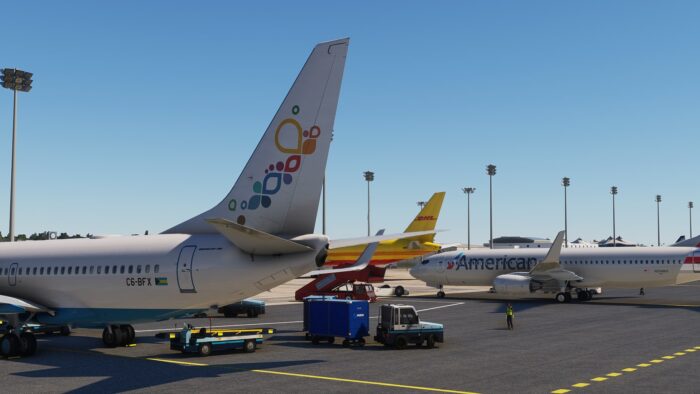 737s on the ground in Microsoft Flight Simulator.