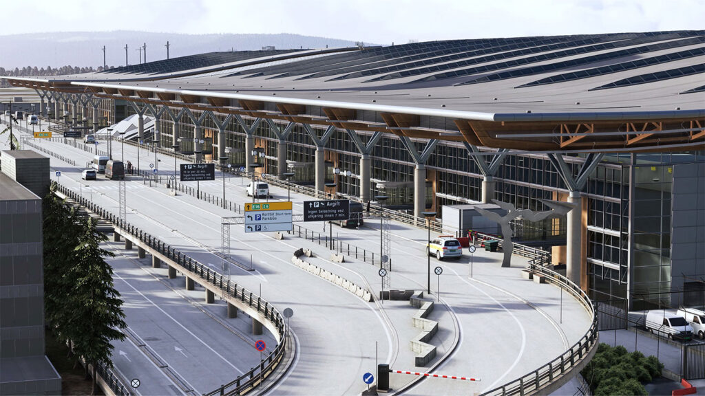 A rendition of Oslo-Gardermoen by Aerosoft for Microsoft Flight Simulator.