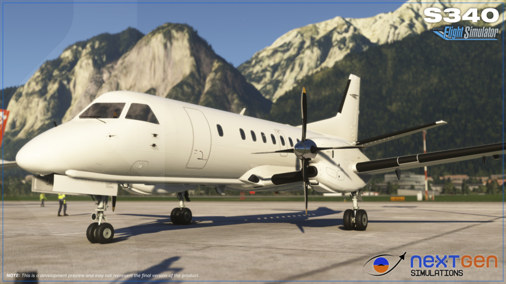 NextGen Simulations Saab 340 in front of mountains