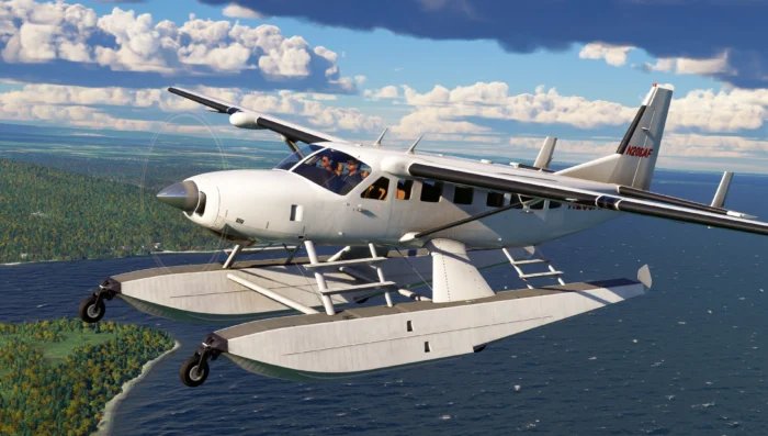 Caravan Pro flying over the water, SImulated image (MSFS(