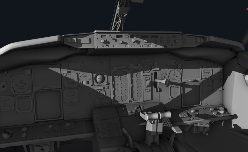 Commercial Simulation Solutions Render of the cockpit 737-500 without textures