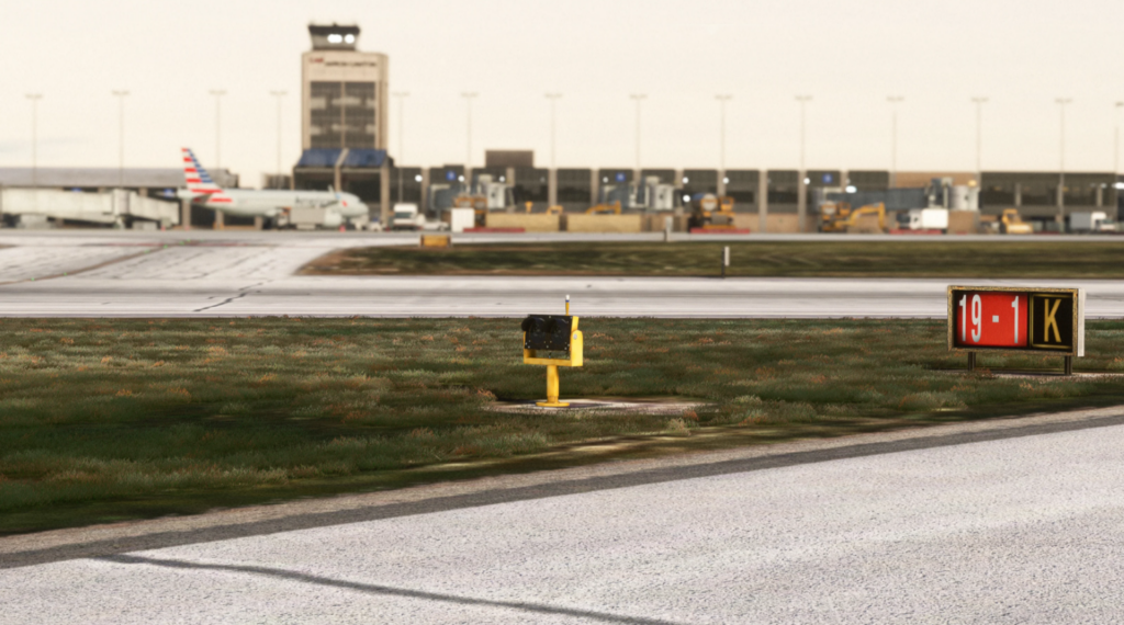MSFS Akron-Canton Airport taxiway, and the main terminal in the background