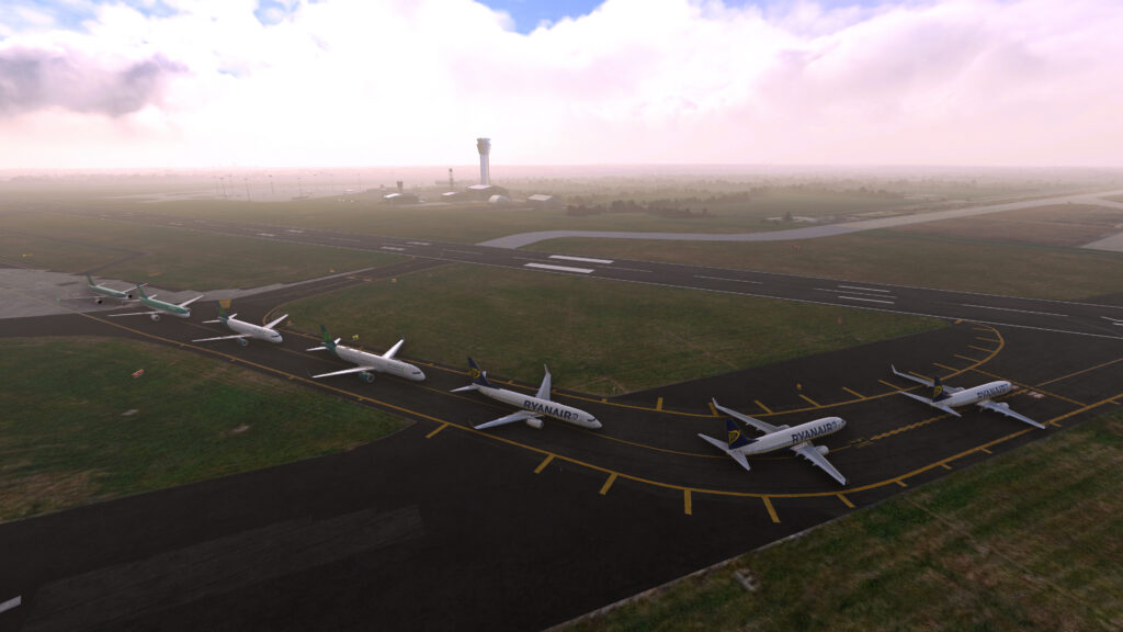 Planes line up for takeoff at EIDW Dublin using AIGround