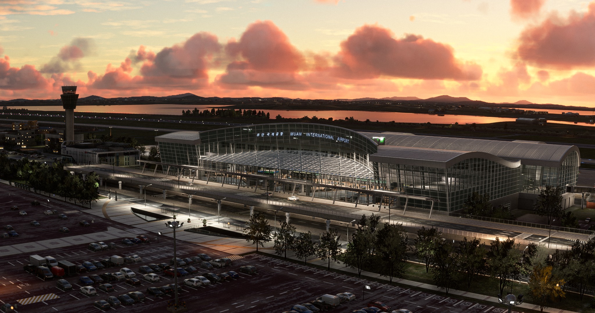 Fly2High's Muan International at sunset.