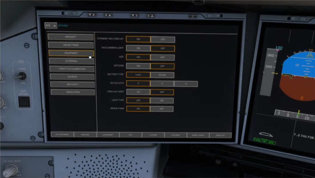 iniBuilds A350 EFB settings