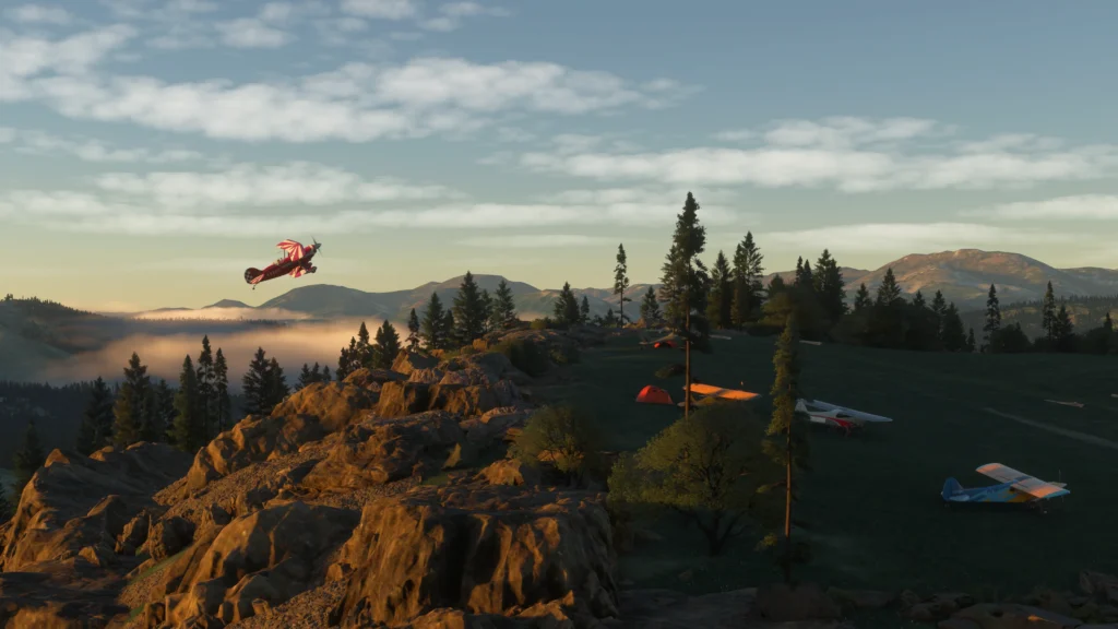 Parallel 42 Widows Peak - Shot of aircraft at sunset overhead airstrip