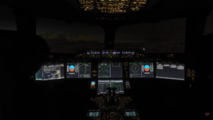 iniBuilds A350 cockpit in MSFS2024 at nighttime