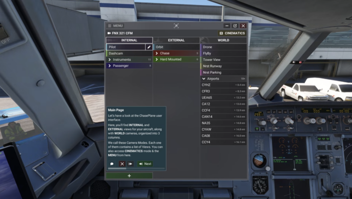 ChasePlane Cameras Overview