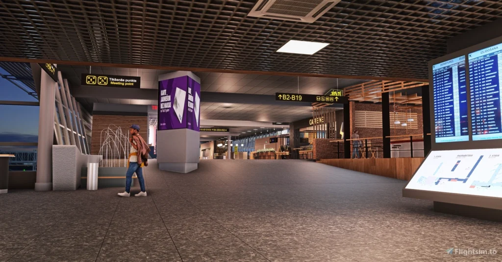 Lisium design EVRA Riga international airport terminal interior view concourse