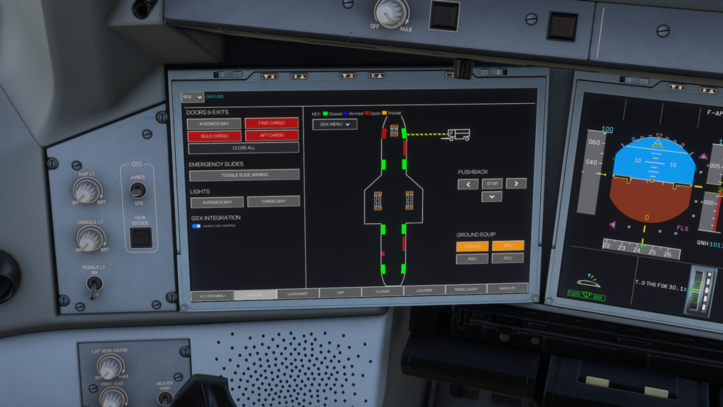 iniBuilds A350 EFB Ground Services Page