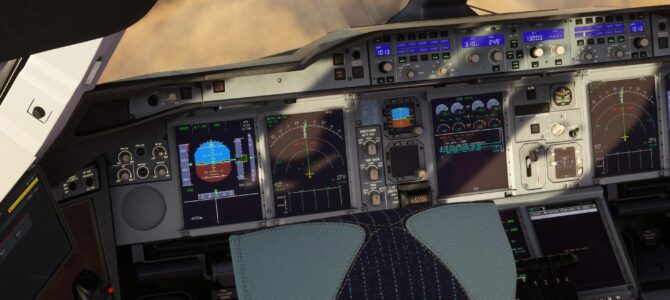 A380X view of cockpit screens with FMS failure