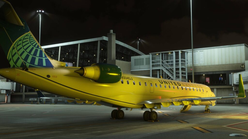 Aerosoft CRJ V2 MSFS 2024 External at night KBOS