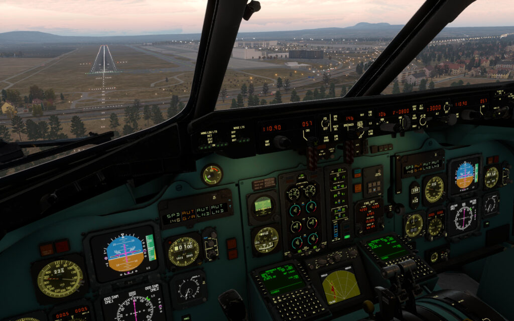 A shot showing the updated cockpit from this latest version of the MD-80 Pro for X-Plane 12