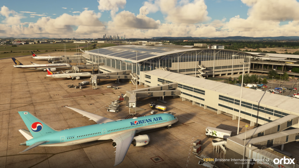Orbx Brisbane V2 - rampside view of terminal and passenger concourse