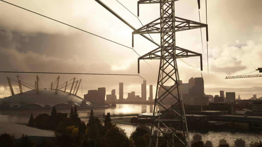 Orbx Global Power Lines - Shot showing UK power lines overlooking the O2 arena