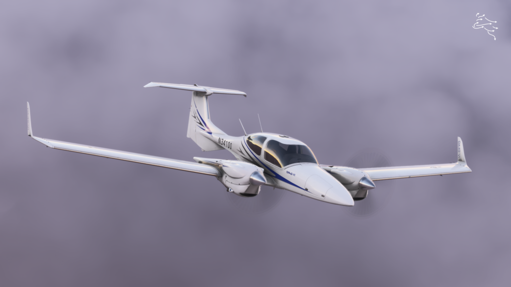 COWS DA42 Aircraft Exterior flying in above clouds