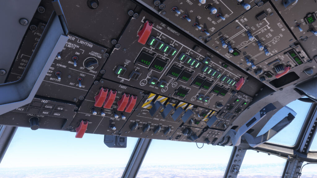 Blackbird Simulations C-130 "Dirty 30" pre-release images showing cockpit overhead panel