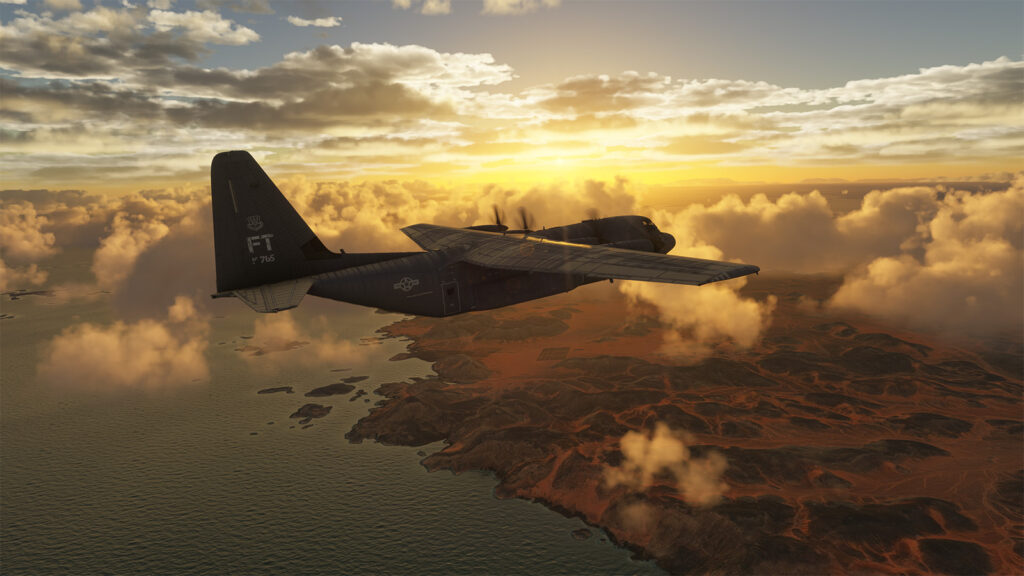 Sunset shot of Blackbird Simulations C-130 "Dirty 30"