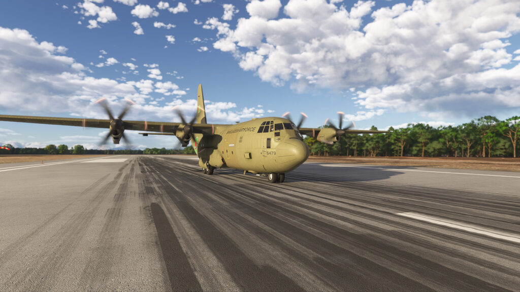 Blackbird Simulations C-130 "Dirty 30" pre-release images showing aircraft on runway