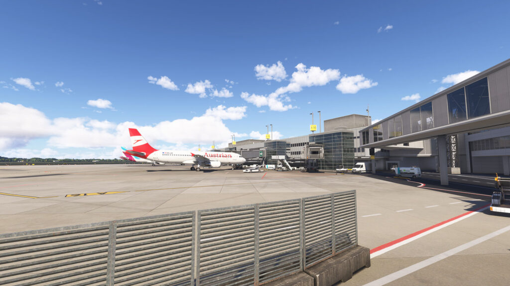 Aerosoft Dusseldorf Airport MSFS 2024 apron with aircraft