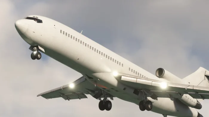 FlightSim Studio Boeing 727 Passenger White Livery on take-off