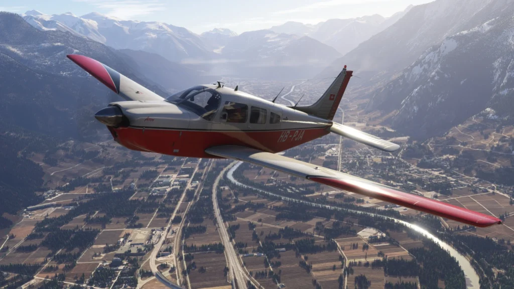 An in-flight preview of the Just Flight PA28.