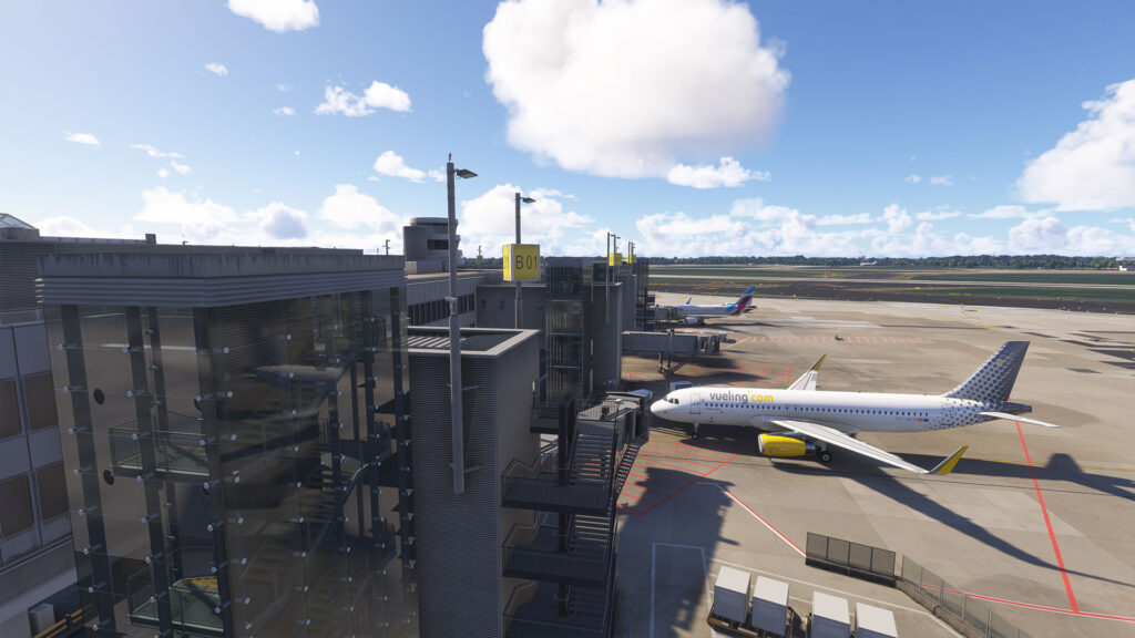 A view of the gates and apron at Aerosoft's Düsseldorf scenery