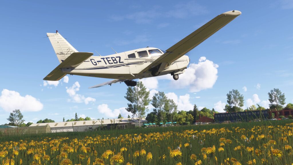 Just Flight Piper PA28 Arrow pictured retracting its landing gear after takeoff