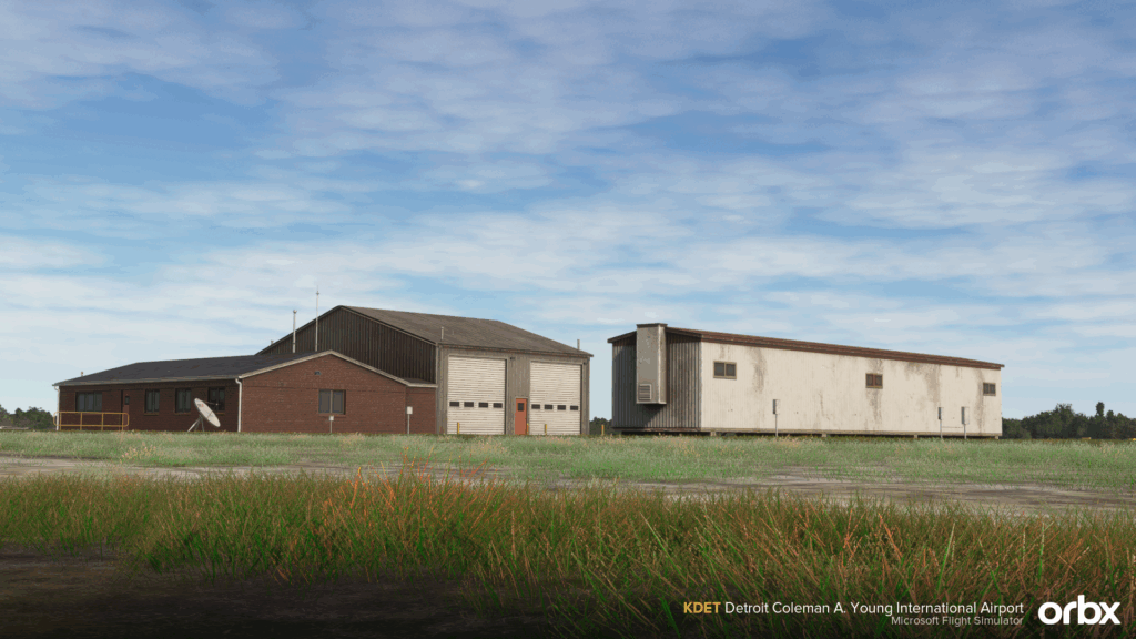 Smaller hangar and a trailer included in the scenery.