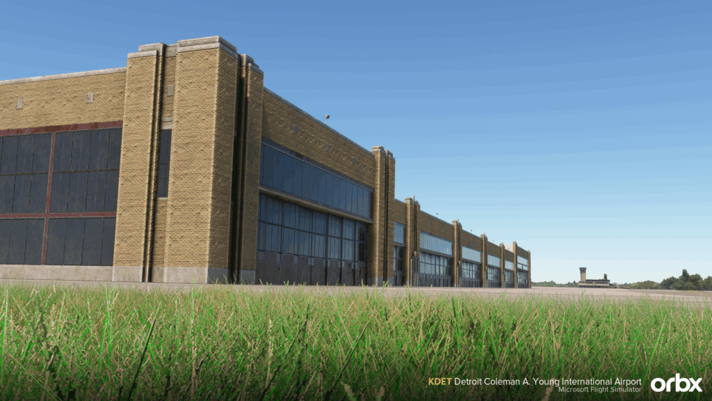 One of many custom airport buildings included in DET's scenery.