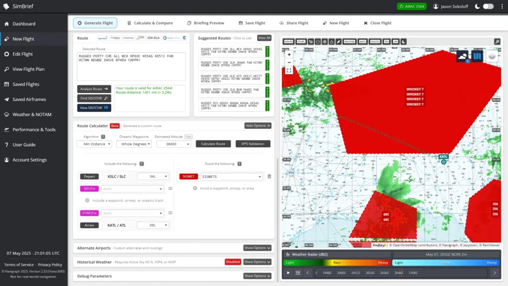 SimBrief by Navigraph Avoiding SIGMETs Preview