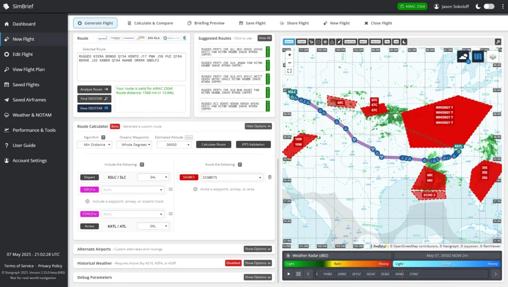 SimBrief by Navigraph Avoiding SIGMETs