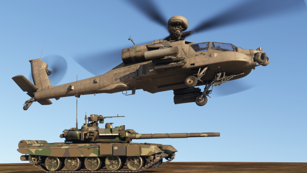 KwikFlight Hunter flying over a tank