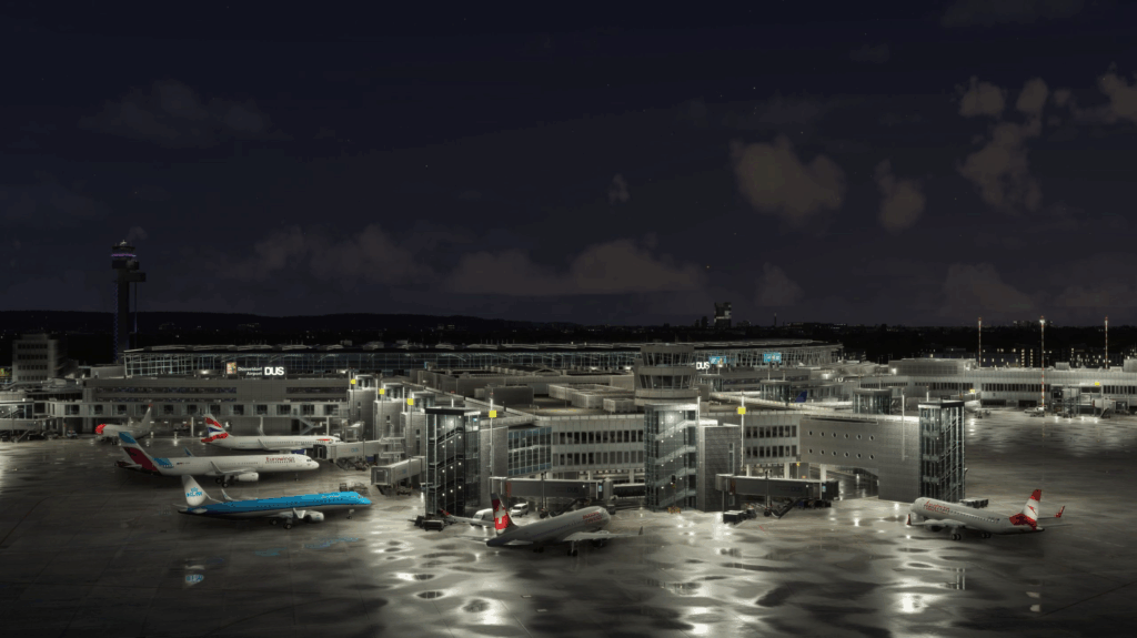 MK Studios Düsseldorf Airport custom night lighting