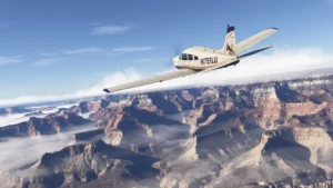 An in-flight photo of Just Flight's PA28 Arrow