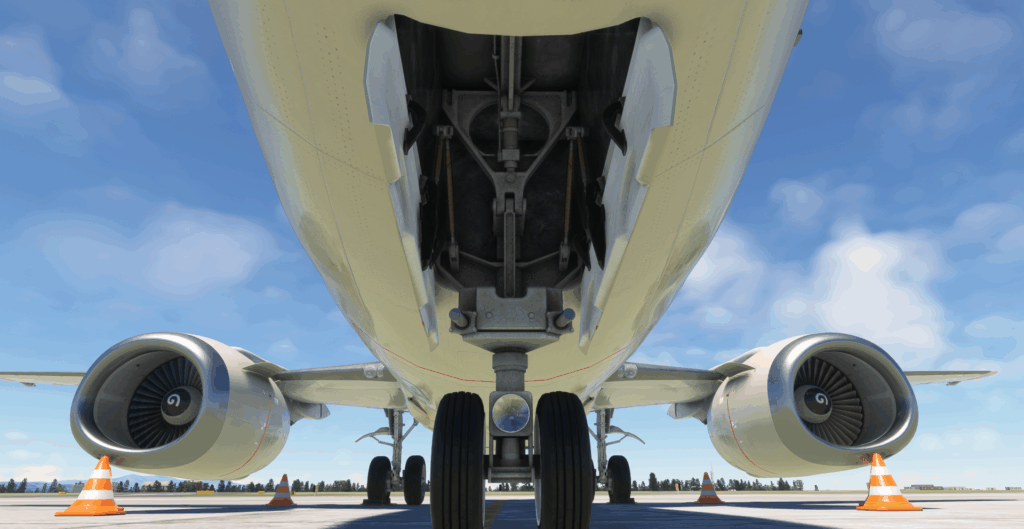 image of the front gear well of the css 737 showing the lack of finer details with regards to hoses and other equipment