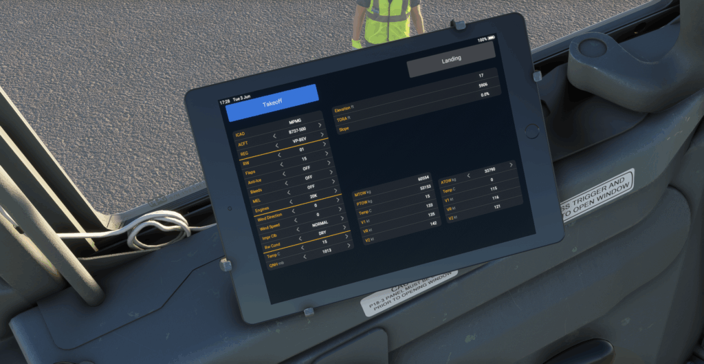 image showing the takeoff and landing performance app in the css 737
