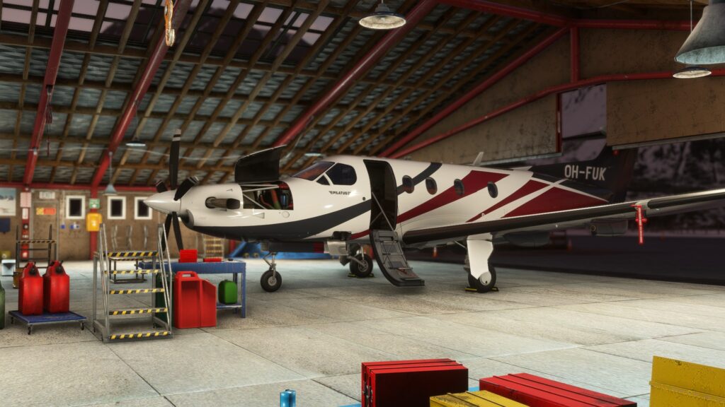 SimWorks Studios Pilatus PC-12 in hangar
