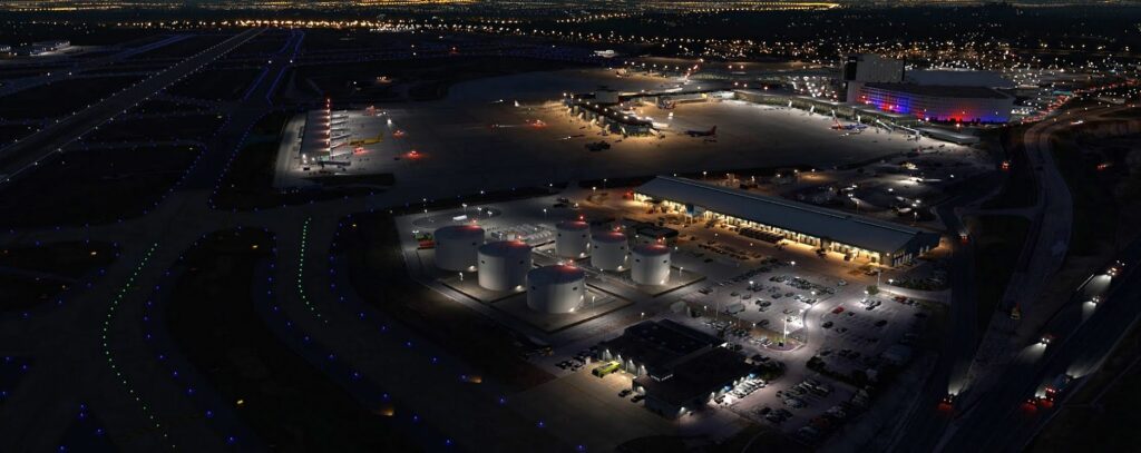Globall Art Nashville International Airport surroundings and night lighting.