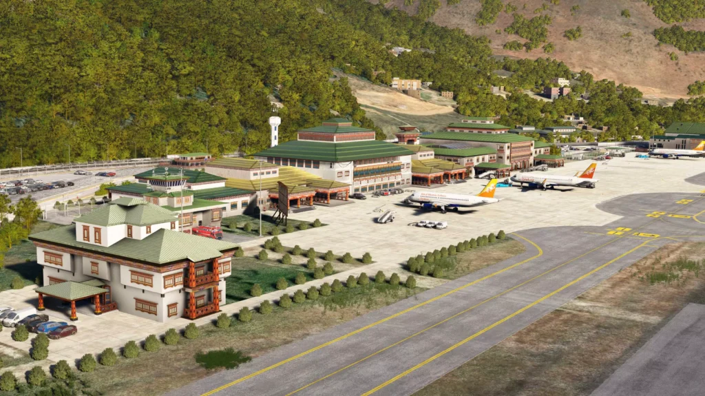 IronSim VQPR Paro International Airport apron and terminal